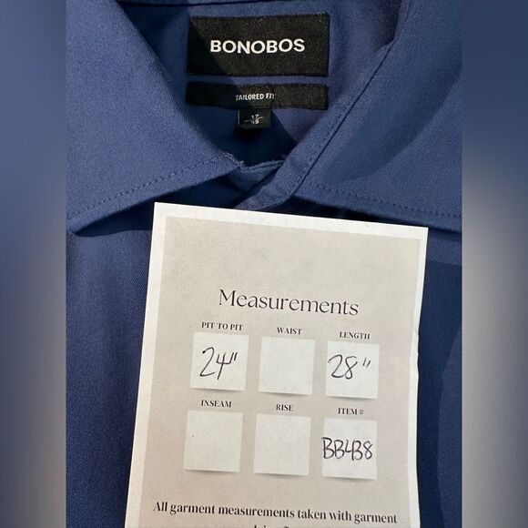Bonobos Mens 17 35 Tailored Fit Stretch Long Sleeve Button Down Shirt Blue - Picture 8 of 8
